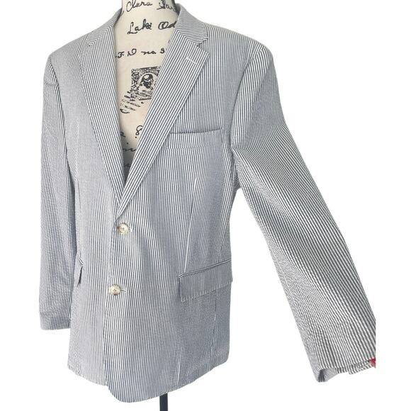 JOS A BANKS 1905 SEERSUCKER BLAZER LIGHTWEIGHT SZ L GRAY/WHITE TAILORED FIT - Picture 11 of 16